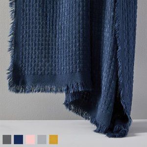 Navy Blue Waffle Weave Solid Lightweight 50"x60" Throw Blanket with Fringe